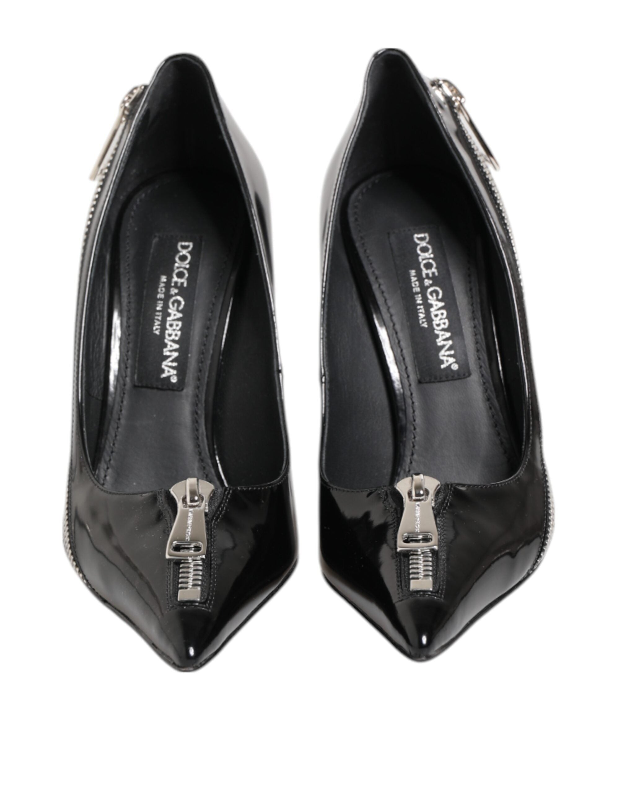 Black Patent Leather Zipper Heels Pumps Shoes