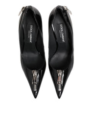 Black Patent Leather Zipper Heels Pumps Shoes