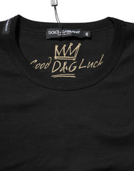 Black Cotton Goodluck Tee Crew Neck T-shirt