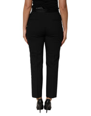 Black Wool High Waist Tapered Trouser Pants