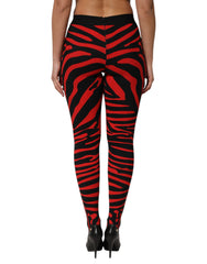 Black Red Nylon Logo Waisted Leggings Pants