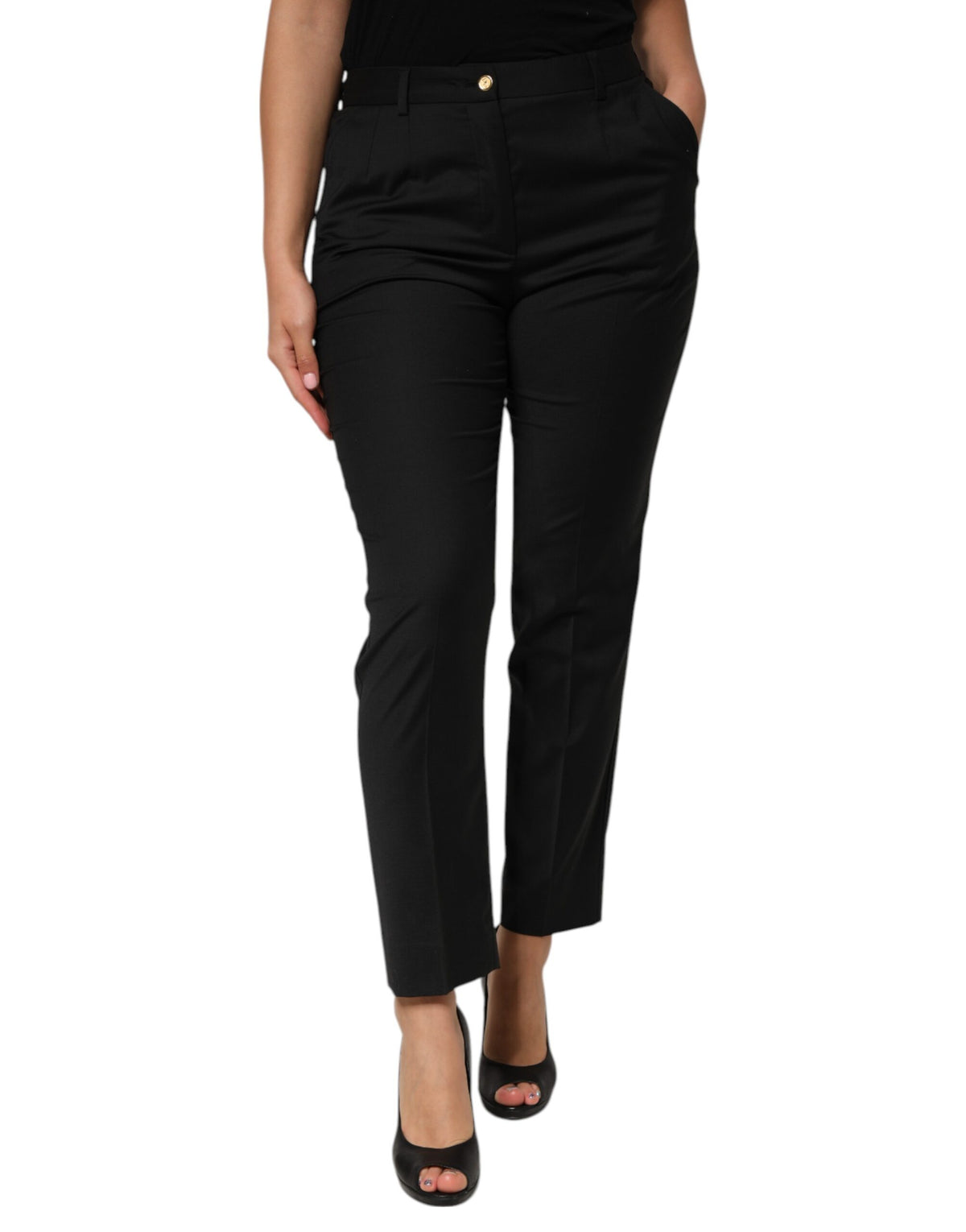 Black Polyester Tapered Women's Trouser Pants