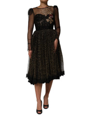 Black Crystal Heart Embellished A-line Dress