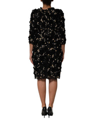 Black Viscose Pearl Embellishment Shift Dress