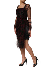 Black Lace Trim Long Sleeve Sheath Mini Dress