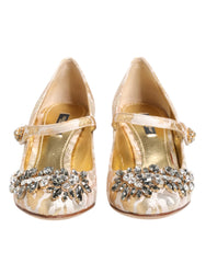 Gold Jacquard Crystal Mary Janes Pumps Shoes