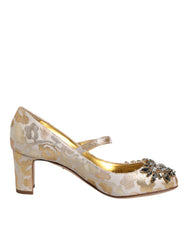 Gold Jacquard Crystal Mary Janes Pumps Shoes