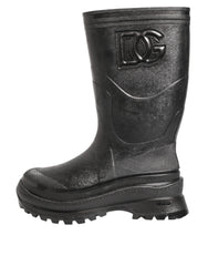 Metallic Black Pull On Rain Boots Men Shoes