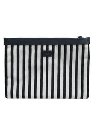 Black White Striped Logo Plaque Clutch Borse Pouch Bag