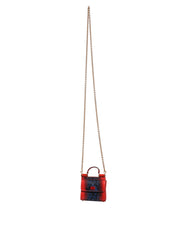 Red Blue Leather Sicily Crossbody Chain SatchelBorse Bag