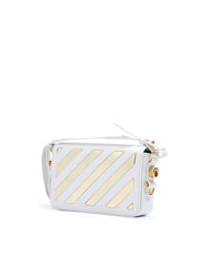 White/Gold Metallic Stripe Mini Crossbody Bag