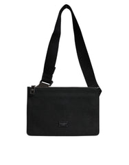 Black Leather Logo Embossed Waist Fanny Pack Borse Bag