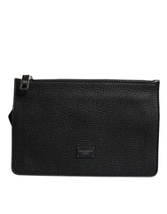 Black Leather Logo Embossed Waist Fanny Pack Borse Bag