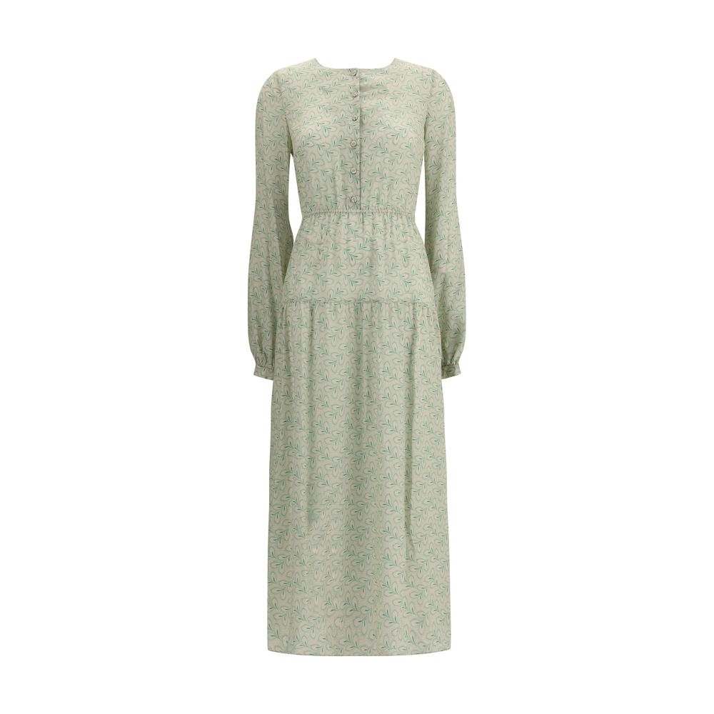 Silk long dress with foliage print