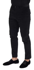 Black Stretch Cotton Slim Trousers Chino Pants