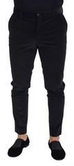 Black Stretch Cotton Slim Trousers Chino Pants
