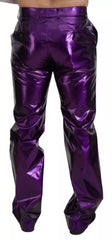 Purple Metallic Nylon Straight Trouser Pants