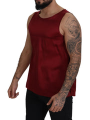 Red Round Neck Sleeveless Silk T-Shirt