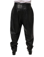 Black Lamb Leather Trousers Men Pants