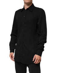Black Viscose Long Sleeve Formal Dress Shirt