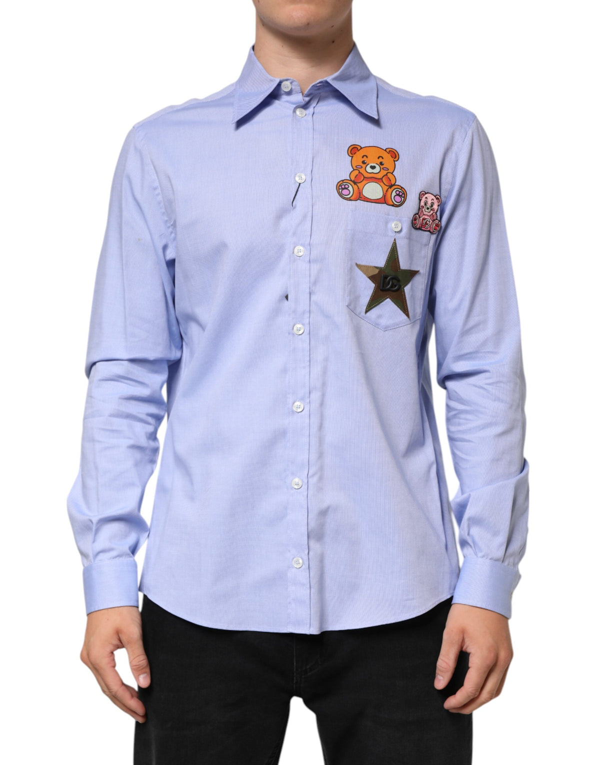 Light Blue Cotton Teddy Bear Long Sleeve Shirt