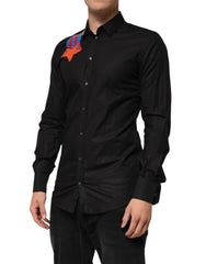 Black Cotton Star Sequin Dress Formal Men Shirt
