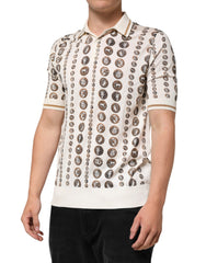 Silk Ivory Coin Print Logo Men Polo T-Shirt