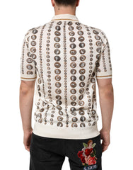 Silk Ivory Coin Print Logo Men Polo T-Shirt
