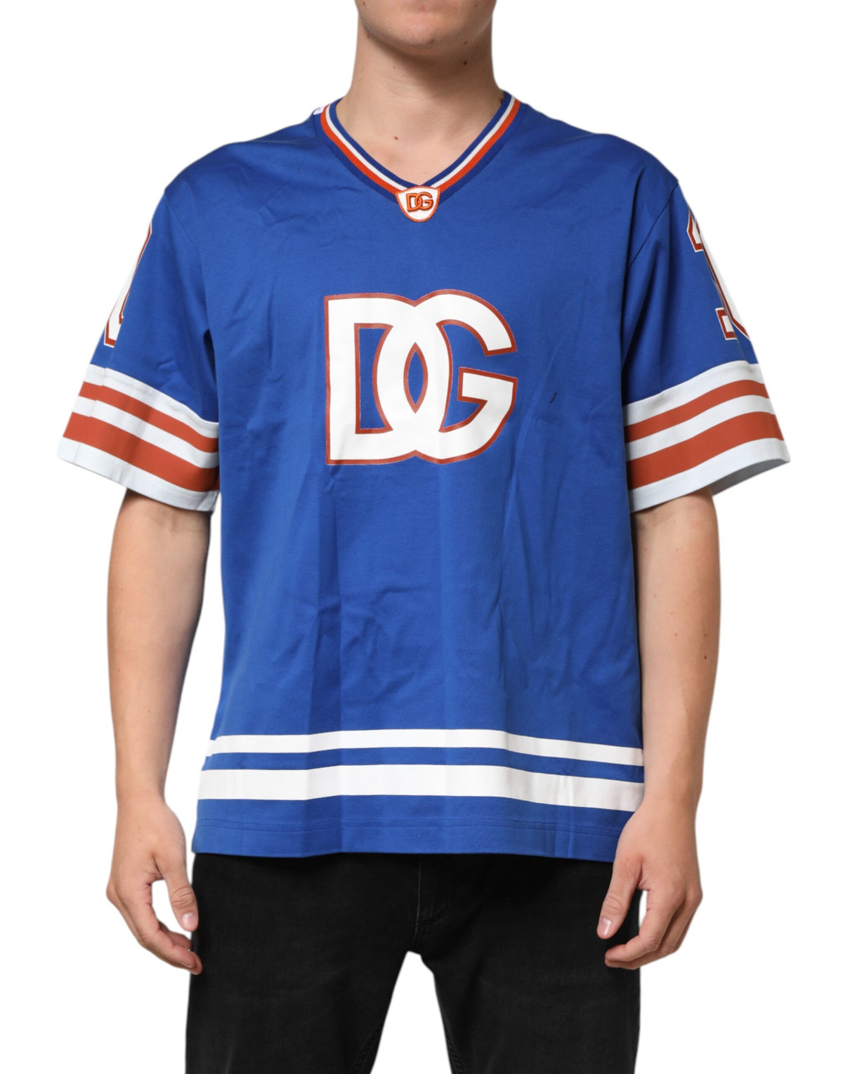 Blue Cotton DG Logo Mesh Jersey T-Shirt