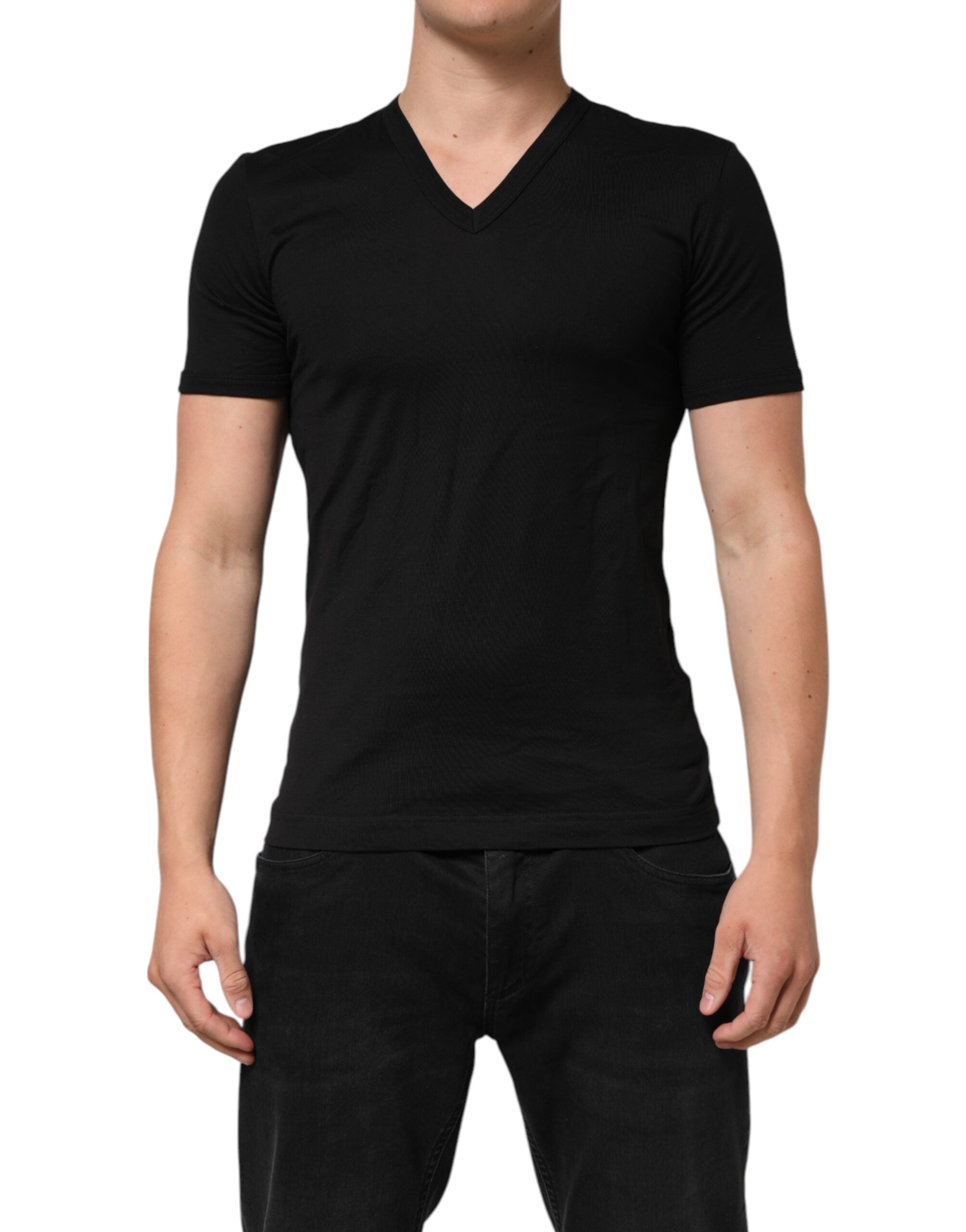 Black Cotton Plain V-Neck Men's Shirt T-shirt