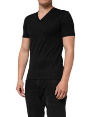 Black Cotton Plain V-Neck Men's Shirt T-shirt