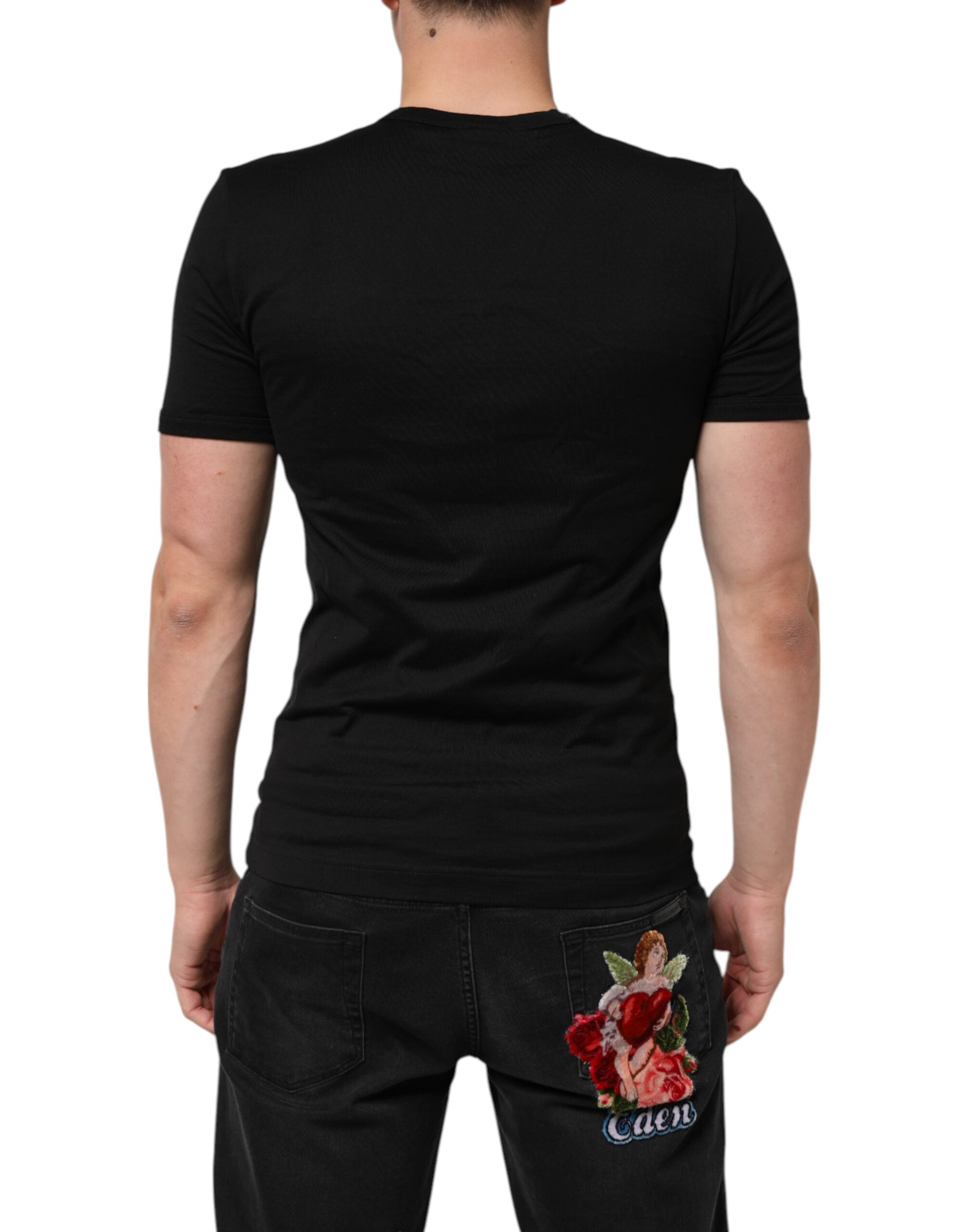Black Cotton Plain V-Neck Men's Shirt T-shirt