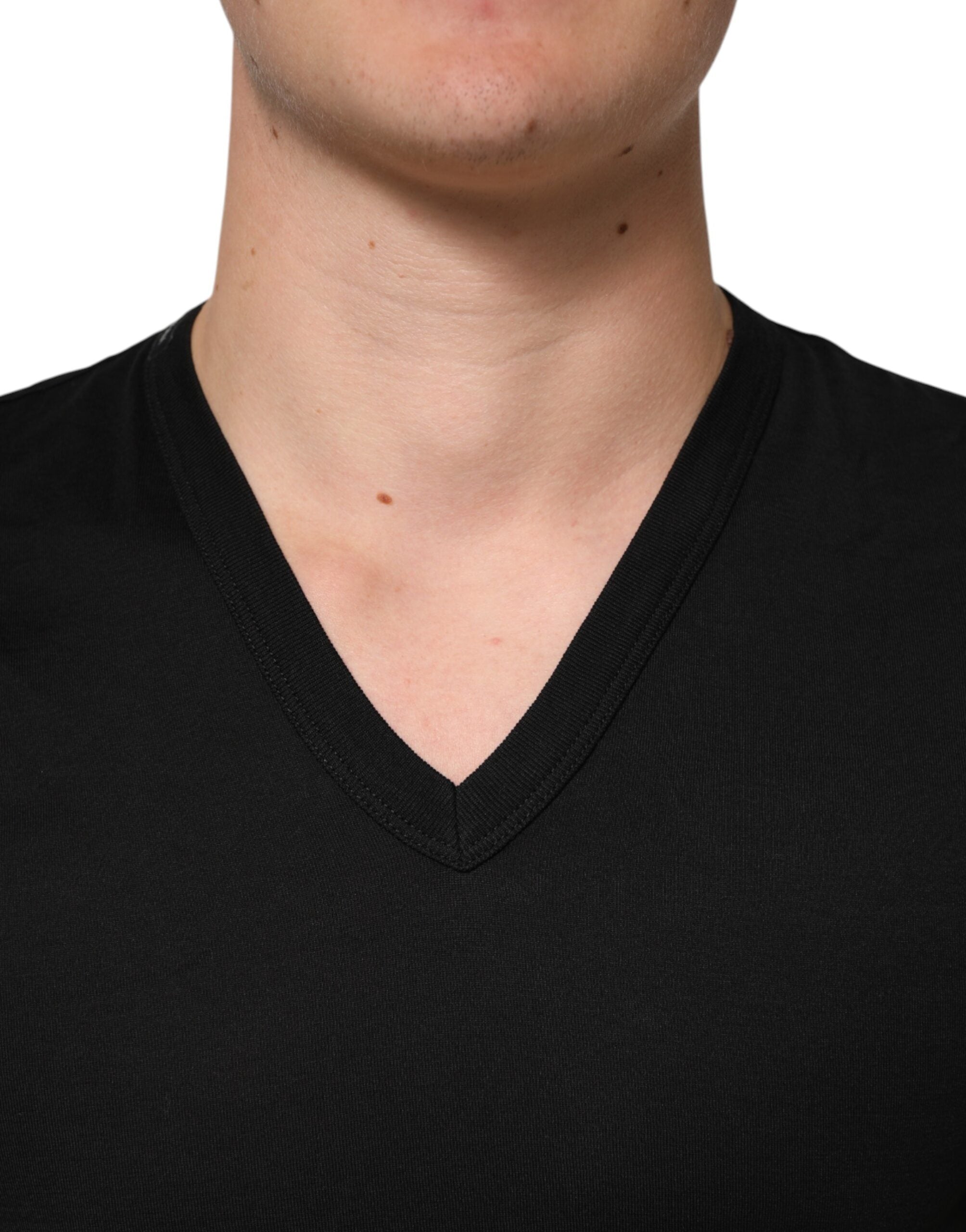 Black Cotton Plain V-Neck Men's Shirt T-shirt