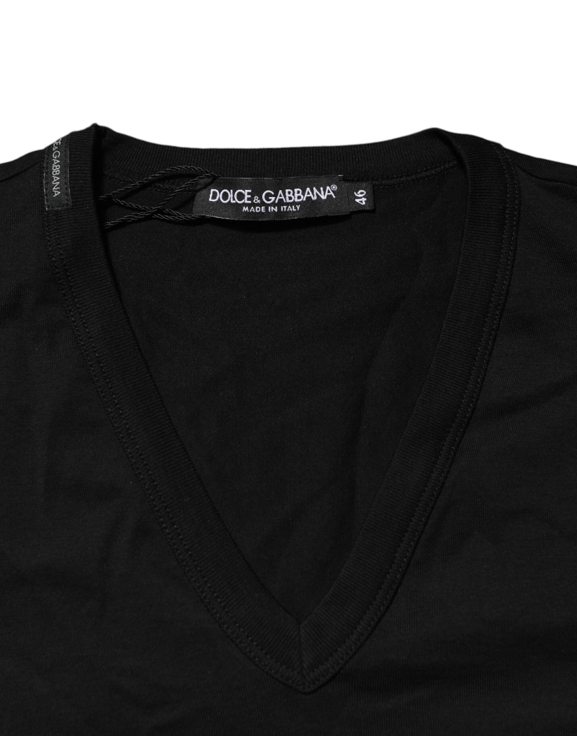 Black Cotton Plain V-Neck Men's Shirt T-shirt