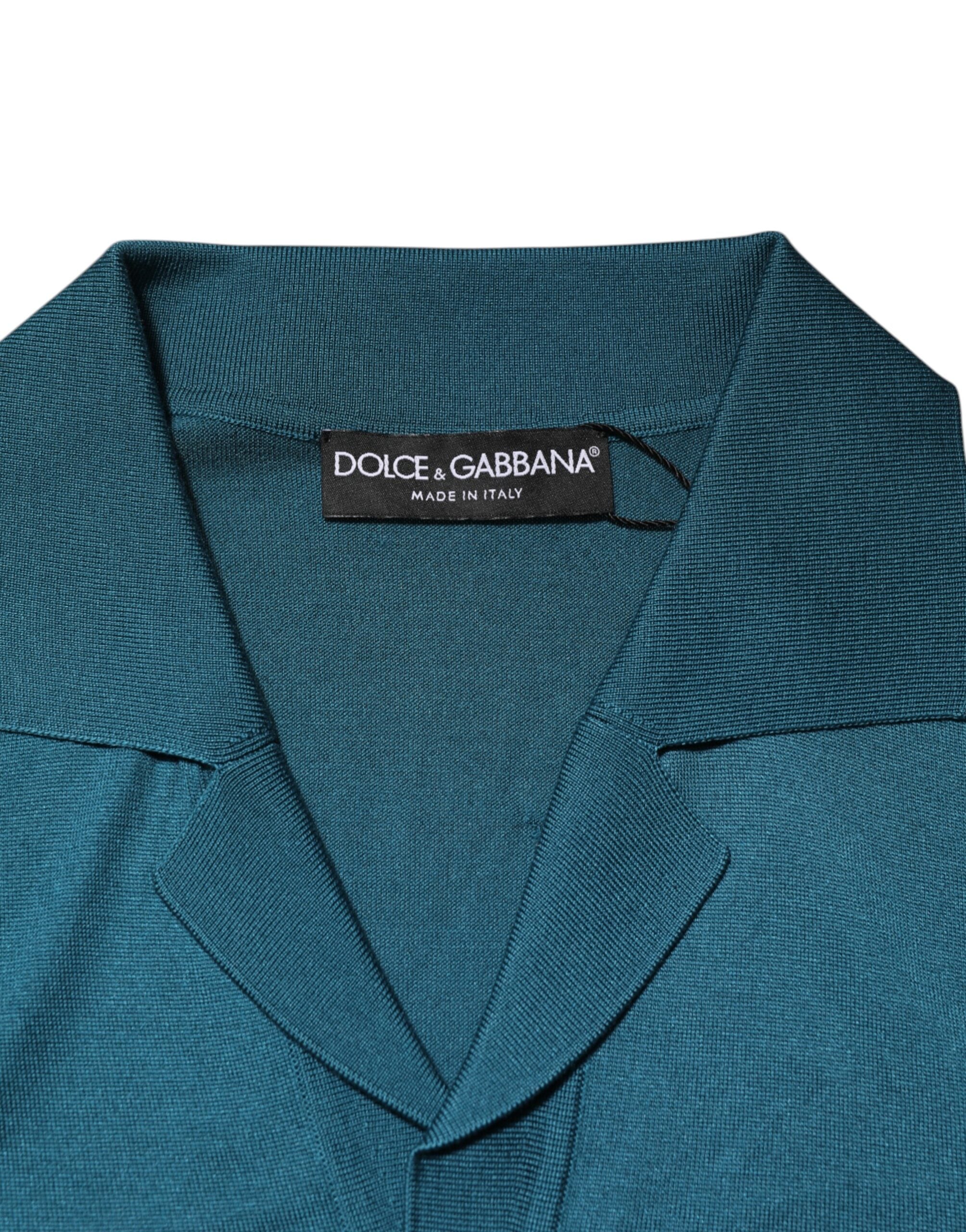 Teal Blue Silk Collar Short Sleeve Polo T-shirt