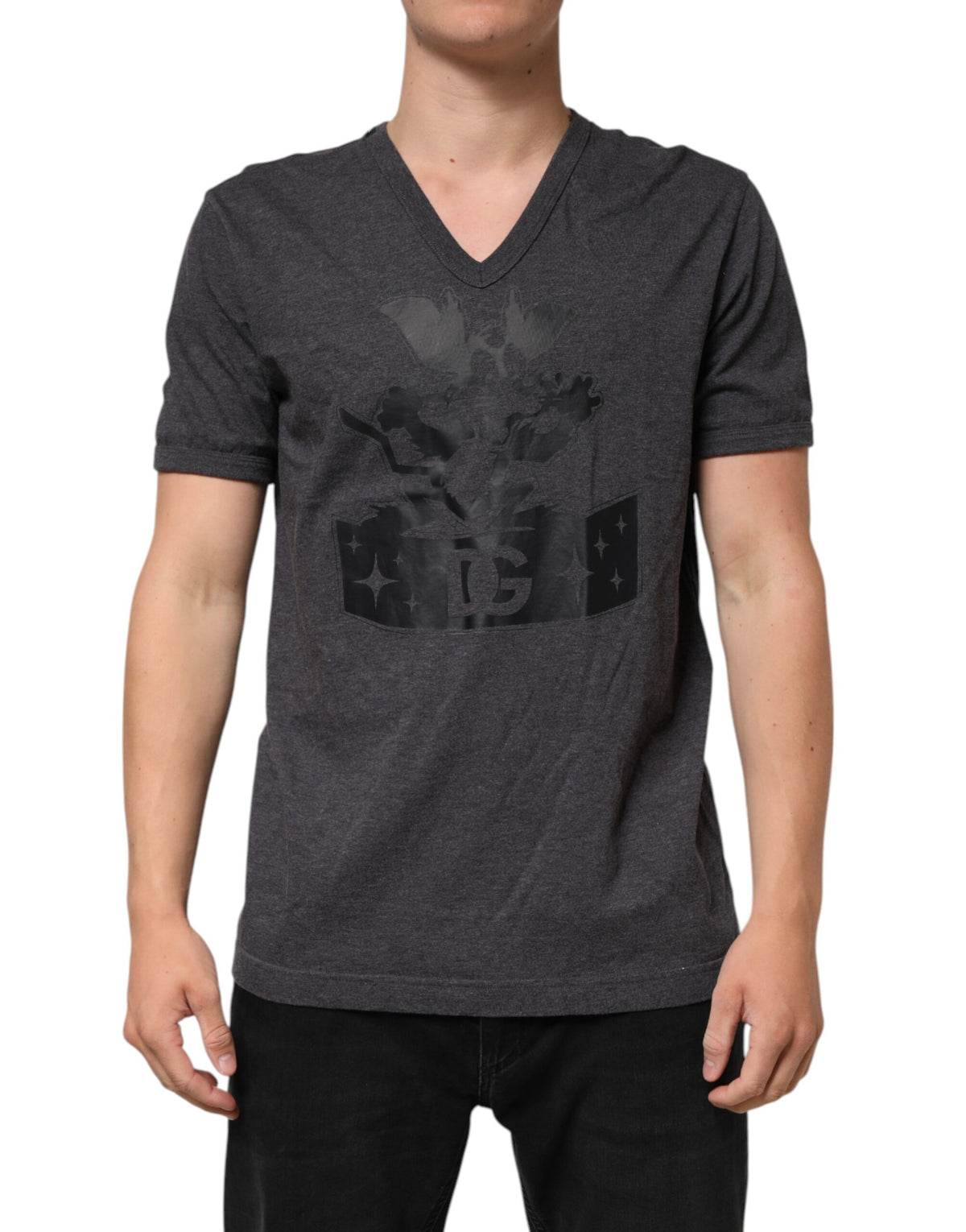 Black Charcoal DG Logo V-Neck Men's T-shirt