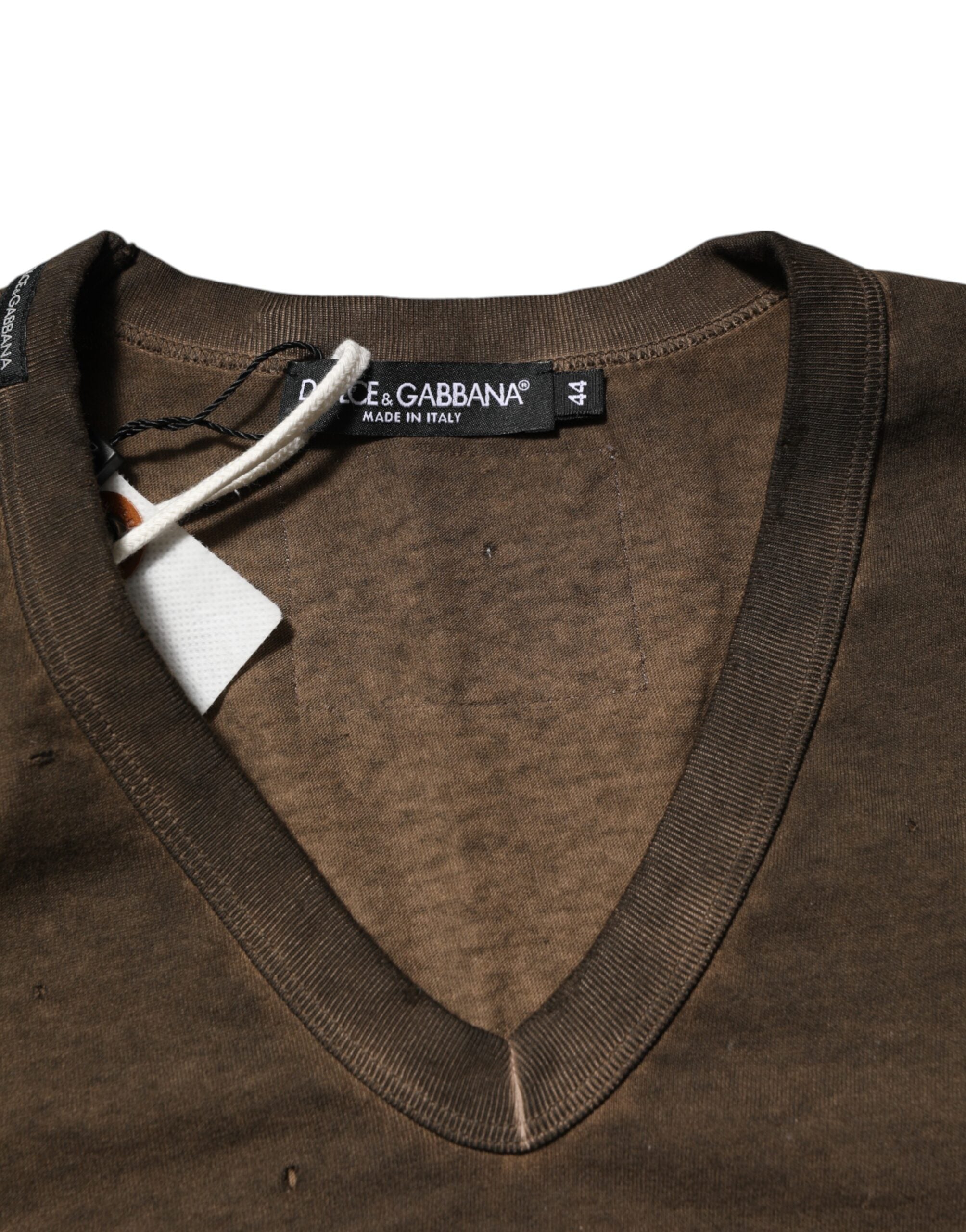 Dark Brown Cotton Tattered Logo Men's T-shirt