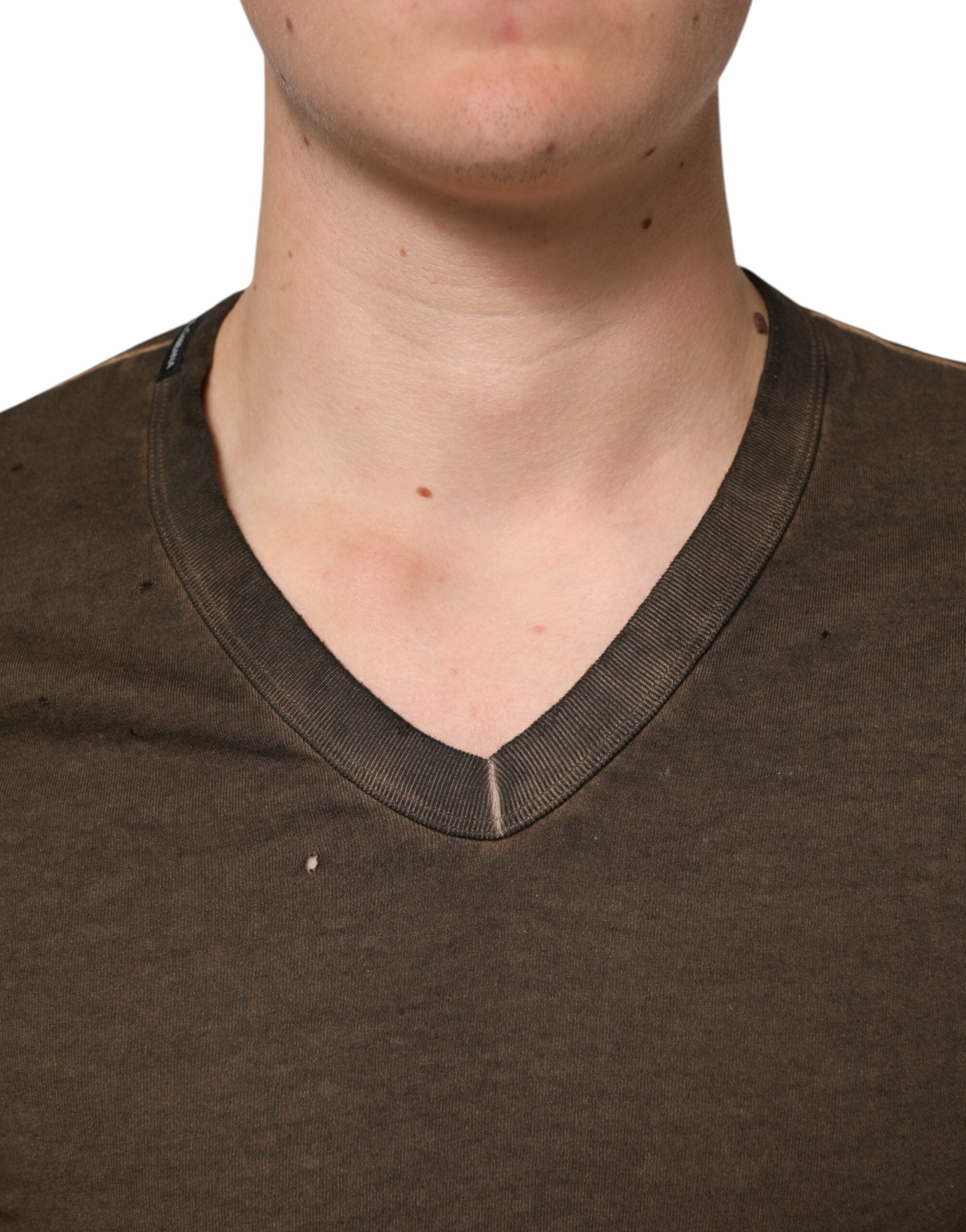 Dark Brown Cotton Tattered Logo Men's T-shirt