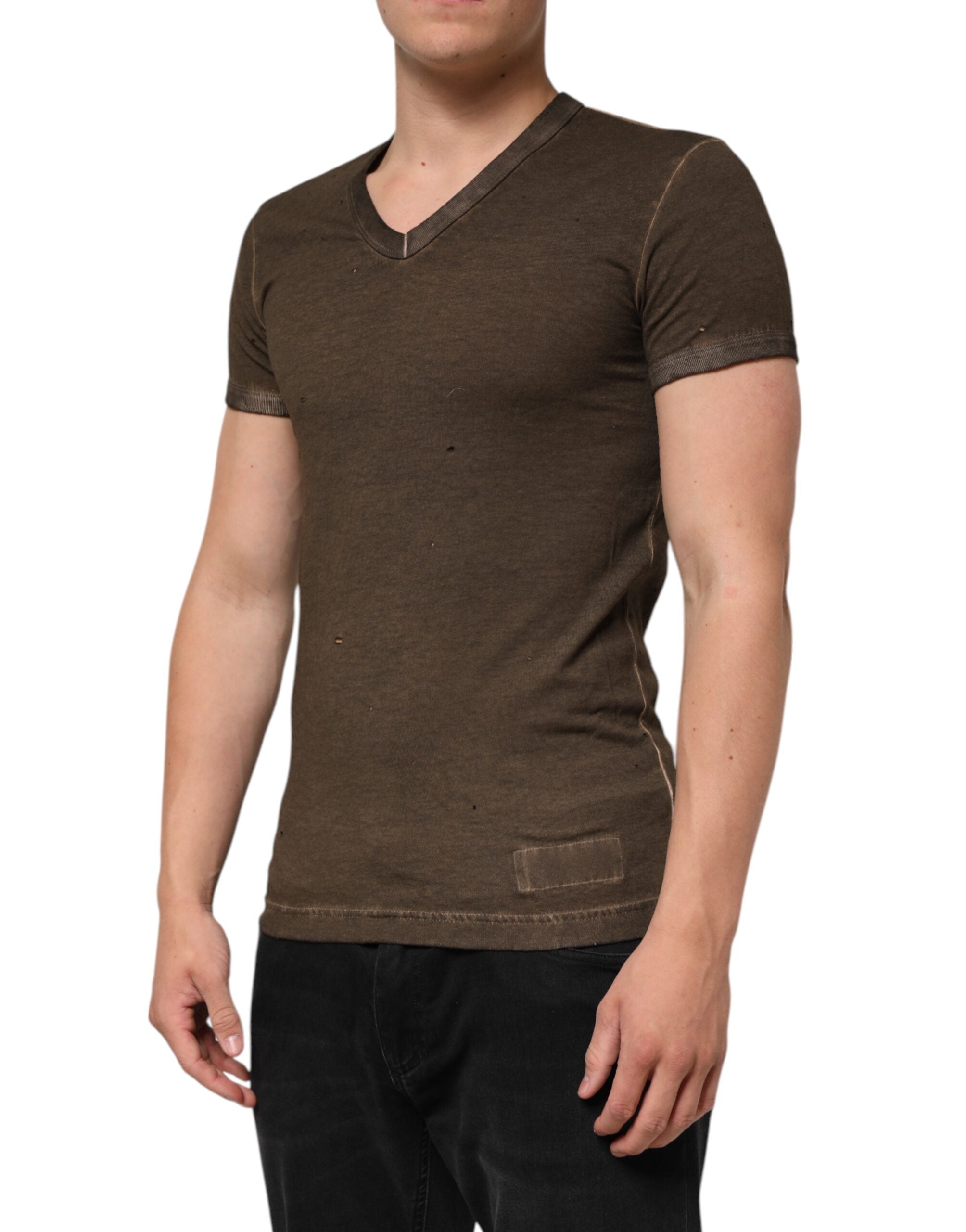 Dark Brown Cotton Tattered Logo Men's T-shirt