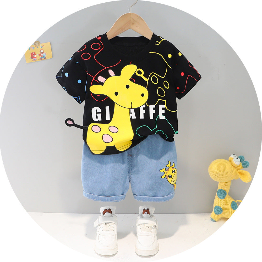 Casual Cute Sika Deer Printed Round Neck