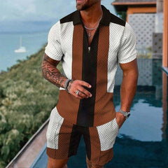 Fashion Casual Zipper Short Sleeve Suit