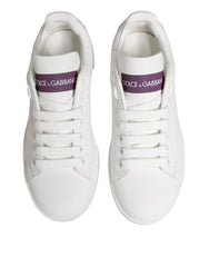 White Purple Leather Low Top Sneakers Shoes