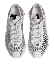 White NS1 Canvas Leather Embellished Sneakers Shoes