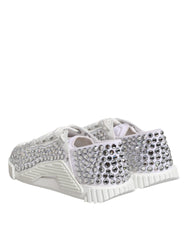 White NS1 Canvas Leather Embellished Sneakers Shoes