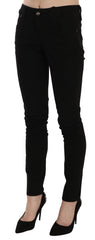 Black Mid Waist Slim Fit Skinny Denim Casual Pants Jeans 