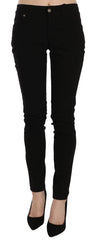 Black Mid Waist Slim Fit Skinny Denim Casual Pants Jeans 