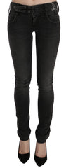 Black Washed Low Waist Slim Fit Skinny Denim Pants Jeans 