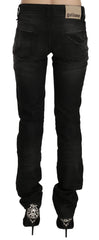 Black Washed Mid Waist Regular Leg Skinny Denim Jeans