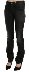 Black Washed Mid Waist Regular Leg Skinny Denim Jeans