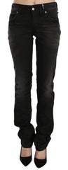 Black Washed Mid Waist Regular Leg Skinny Denim Jeans